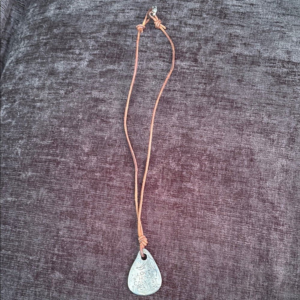 Silver Pendant Necklace with Brown Cord
